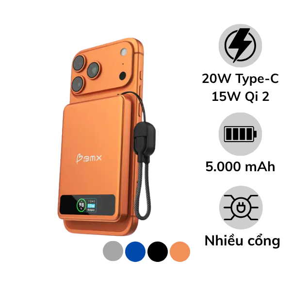 Pin sạc dự phòng thể rắn BMX SolidSafe 5.000 mAh Qi2 Magsafe