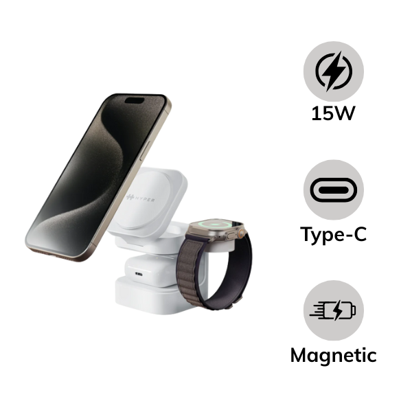 Đế sạc không dây HyperJuice Qi2 3 in 1 Magnetic Charging Stand