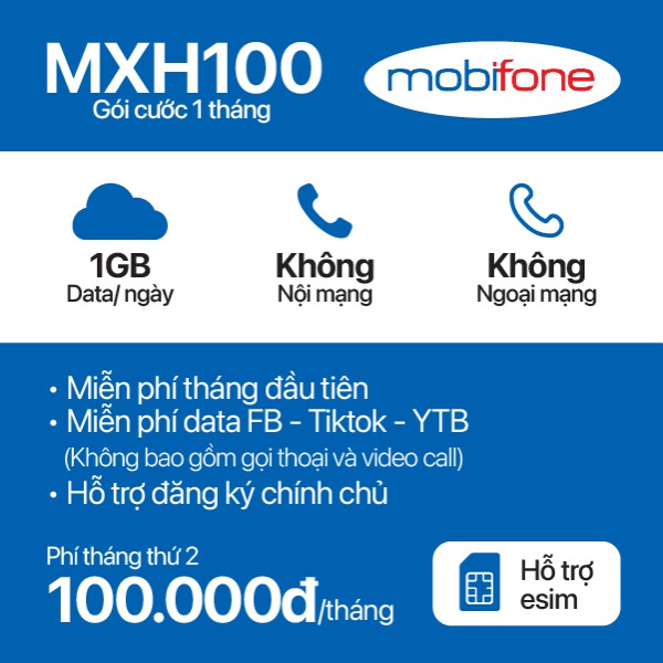 Sim 4G Mobifone MXH100