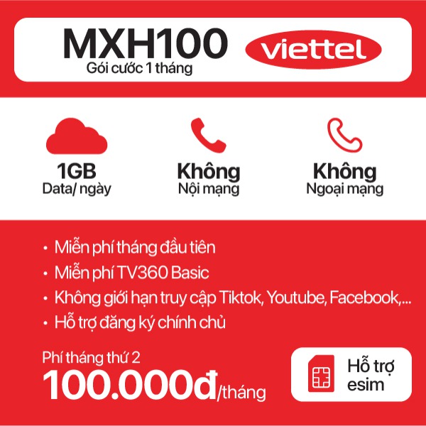 Sim 4G Viettel MXH100