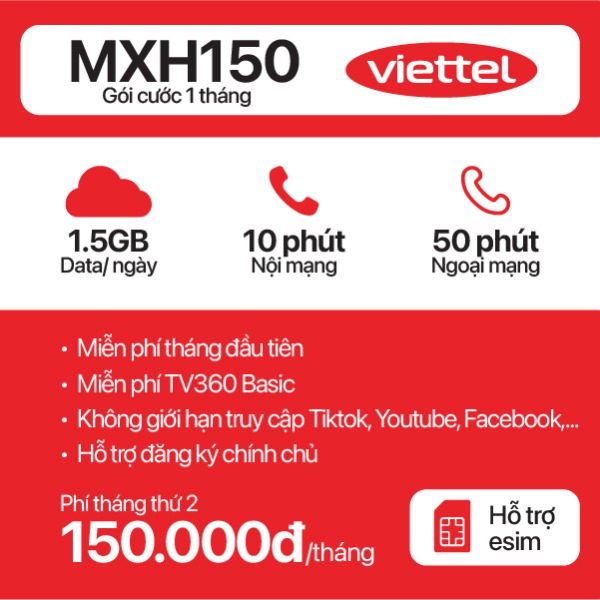 Sim 4G Viettel MXH150
