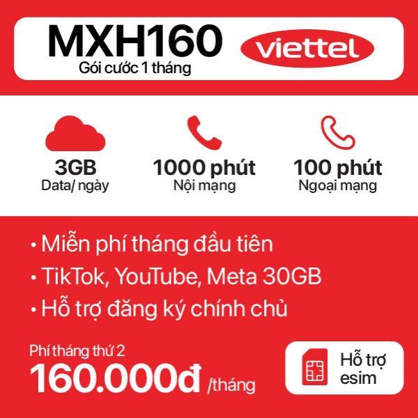 Sim 4G Viettel MXH160