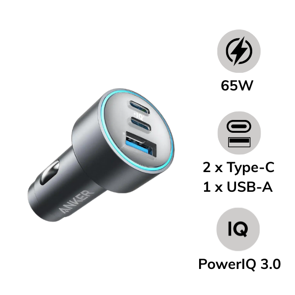 Tẩu sạc Oto 3 cổng Anker 535 65W