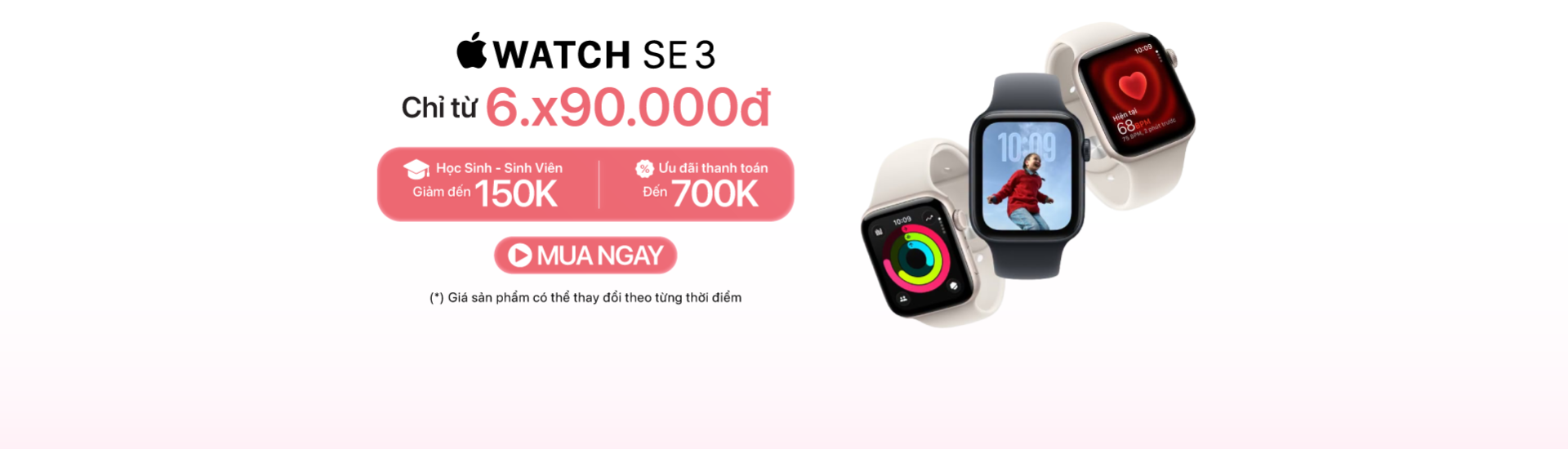 Apple Watch SE 3 ưu đãi thanh toán đến 700.000đ, HSSV giảm đến 150.000đ tại Minh Tuấn Mobile