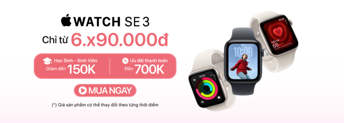 Apple Watch SE 3 ưu đãi thanh toán đến 700.000đ, HSSV giảm đến 150.000đ tại Minh Tuấn Mobile