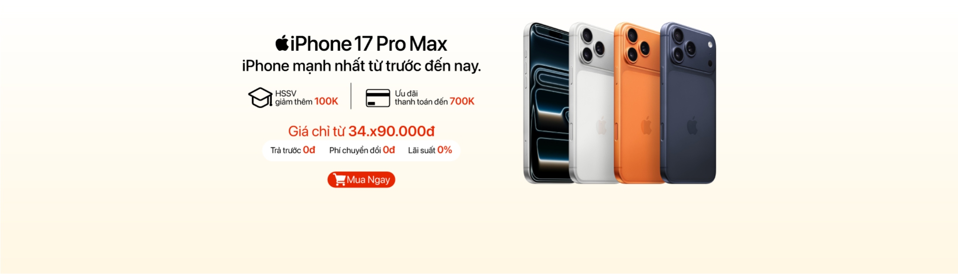 iPhone 17 Pro Max ưu đãi thanh toán lên đến 700.000đ, giá tốt tại Minh Tuấn Mobile