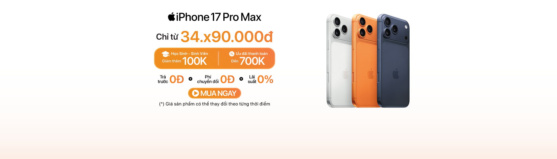 iPhone 17 Pro Max ưu đãi thanh toán lên đến 700.000đ, giá tốt tại Minh Tuấn Mobile
