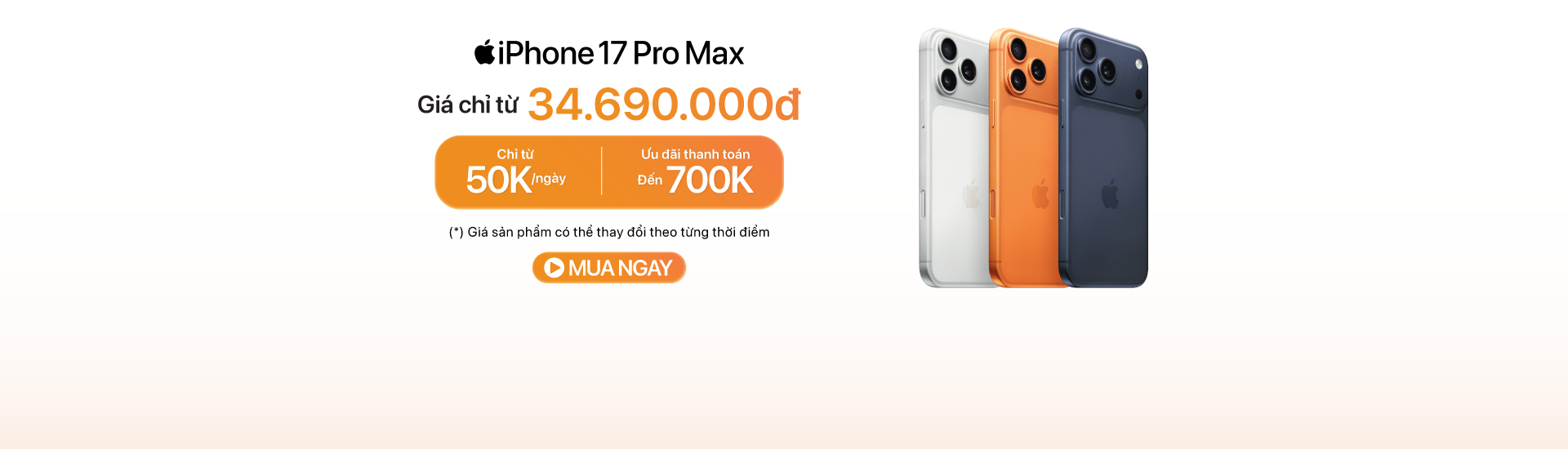 iPhone 17 Pro Max ưu đãi thanh toán lên đến 700.000đ, giá tốt tại Minh Tuấn Mobile