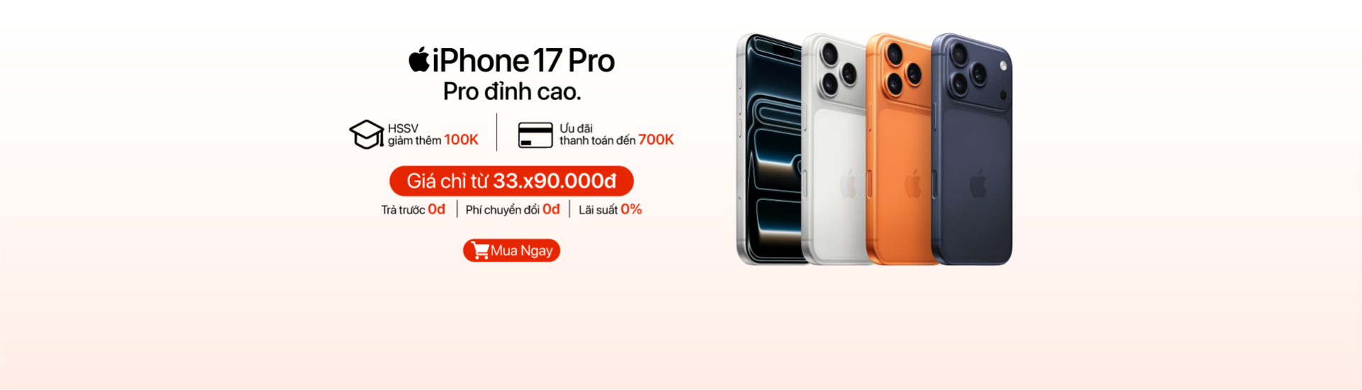 iPhone 17 Pro ưu đãi thanh toán lên đến 700.000đ, giá tốt tại Minh Tuấn Mobile
