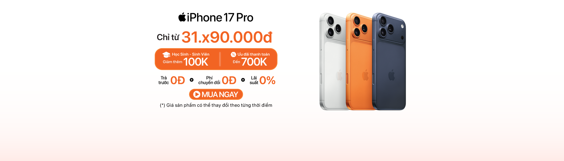 iPhone 17 Pro ưu đãi thanh toán lên đến 700.000đ, giá tốt tại Minh Tuấn Mobile