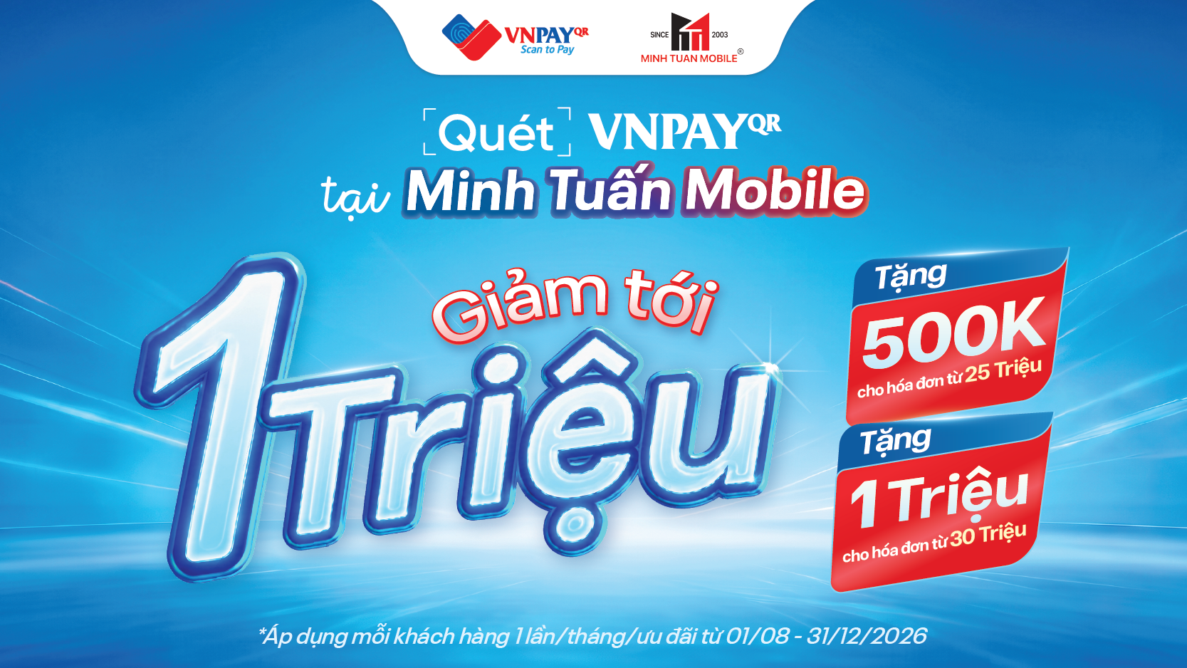Ưu đãi thanh toán VNPAY tại Minh Tuấn Mobile giảm đến 1 triệu đồng