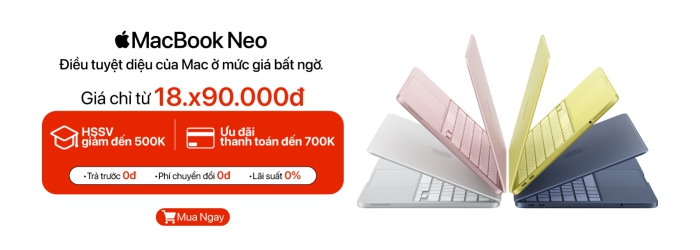 Mua MacBook Neo giảm giá học sinh sinh viên đến 500K, ưu đãi thanh toán lên đến 700K tại Minh Tuấn Mobile