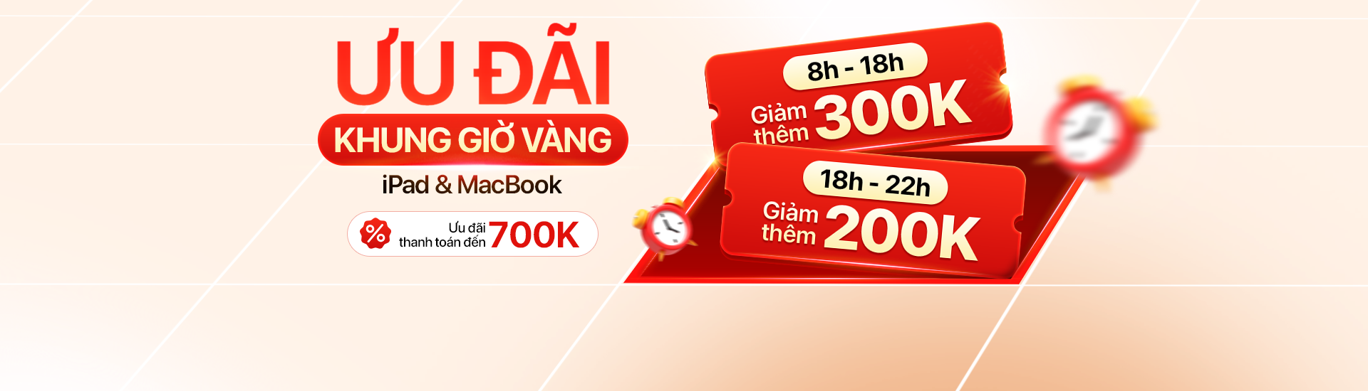 Ưu đãi khung giờ vàng 15/09 - 23/09 giảm thêm đến 300.000đ khi mua iPad, MacBook