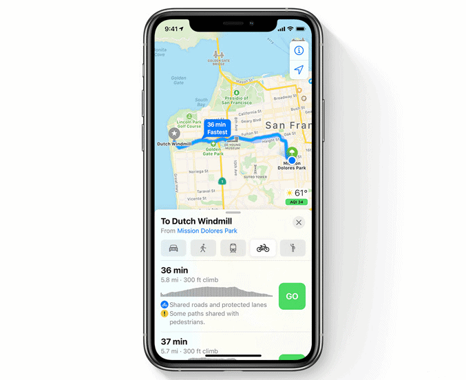 Lên kế hoạch chạy xe đạp với Apple Maps